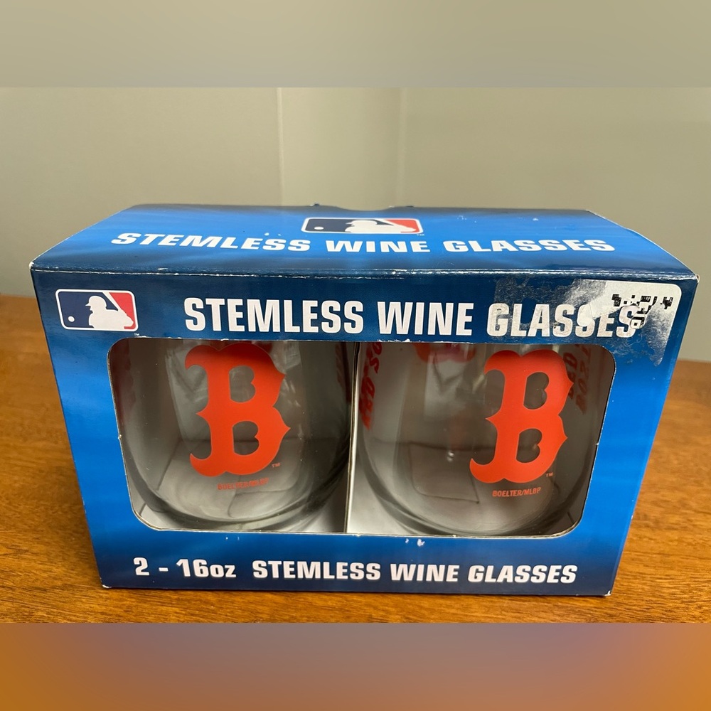 NWT Boston Red Sox Stemless Wine Glasses Set of 2 in Box MLB